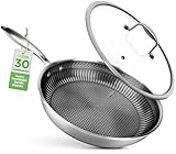 Nutrichef sarten acero inoxidable, 30cms, Con tapa, Triple capa, Antirayaduras, Patron panal, Apta para horno y lavavajillas