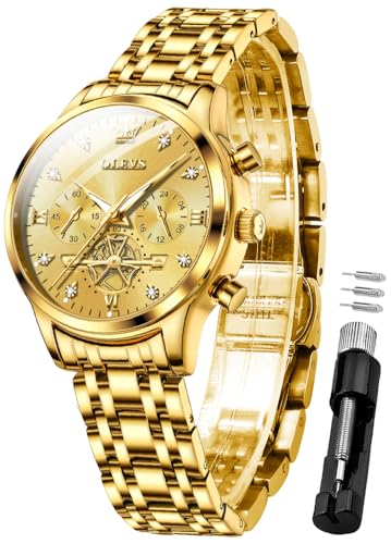 Image of OLEVS Womens Watches Diamond Luxury Dress Gold Wrist Watch Stainless Steel Waterproof Luminous Date