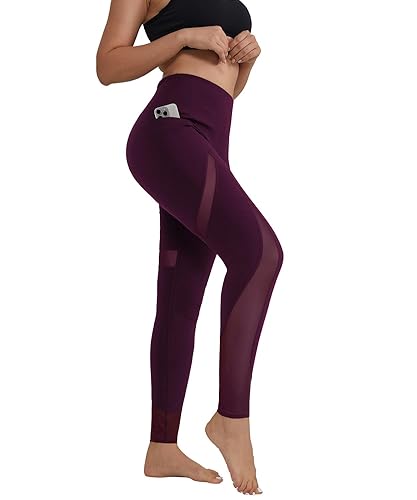 ALONG FIT Leggings for Women Mesh Yoga Pants with Pockets Gym Workout Running - Small - Mesh-mulberry011