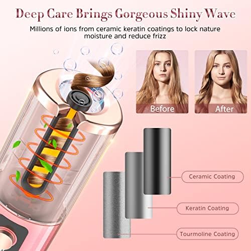 Cordless Hair Curler, Automatic Curling Iron Cordless Curling Tongs 5000mAh USB Rechargeable Negative Ion Protection 6 Adjustable Temperature & Timer PTC Ceramic Hair Curling Anti-Tangle for All Hair