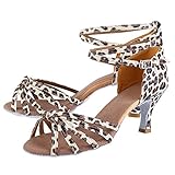 SPYMINNPOO Latin Dance Shoes, Salsa Ballroom Shoes for Women with 7cm Heel Imported Satin Non Slip Wear Leopard Print (36)