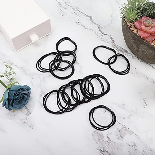 PETAFLOP 100 Count Black Hair Ties Bands, Ouchless Hair Elastics Ponytail Holders for Women Girls Thick Curly Thin Hair