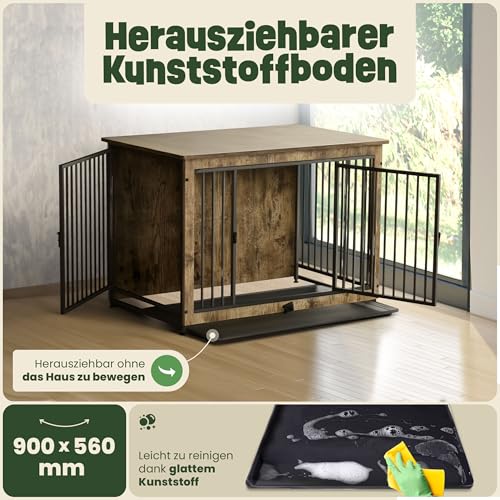 zooprinz Designer Hundebox 98 x 65 x 70 cm- Stilvolles Möbelstück - EIN eleganter Hundeschrank mit dekorativer Oberplatte im warmen Holz Look. Für Zuhause, drinnen/innen – Rückzugsort für Hunde