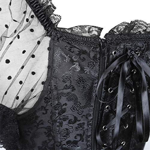 Womens Corset Waist Trainer Victorian Corset Gothic Shoulder Straps Tank Overbust Bustiers Renaissance Corset X-Small Black #TOP4