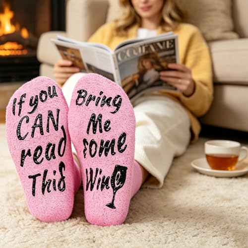Image of Benefeet Sox Women Wine Sock Fuzzy If You Can Read This Bring Me Wine Socks Funny Gifts Mom Novelty Fluffy Cozy Saying Sock