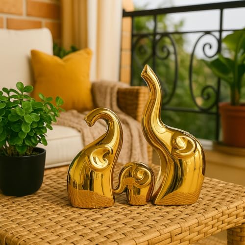 Image of Xtore Elephant Family Home Decor Ceramic Finish Figures - (Set of 3 Piece, Golden)