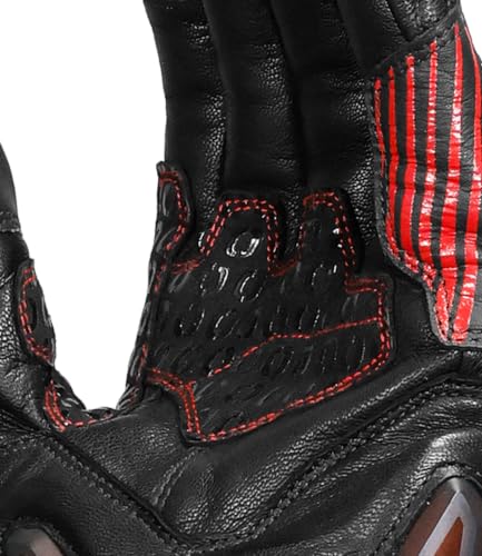 Image of Rynox Tornado Pro 5 Gloves | Semi-Gauntlet Motorcycle Riding Gloves with Carbon Fiber Protectors, Fast-R Palm Sliders | D3O Impact Foam and Touchscreen Compatibility - Black Red, Large