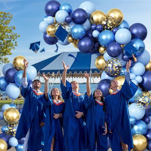 Image of Graduation Balloon Arch Kit Blue and Gold Balloon Garland Royal Pastel Light Blue Metallic Gold Confetti Balloons for Grad Class of 2026 Boss Retirement Prom Birthday Baby Shower Party Decorations