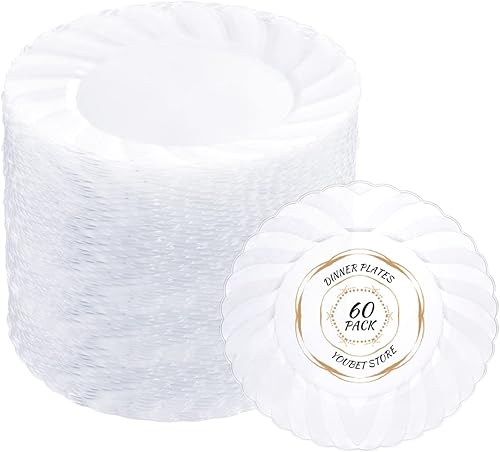 YOUBET 60 platos de plástico transparente, platos llanos transparentes, platos desechables transparentes de primera calidad de 10.25 pulgadas