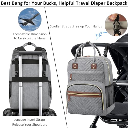 Image of Tenot Diaper Bag Backpack Tote with Insulated Pockets for Men Baby Boys Girls Newborn Unisex Tactical Large Capacity, Multifunctional Waterproof Grey