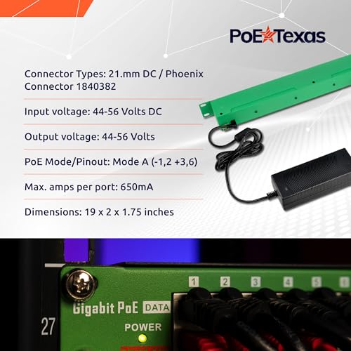 Image of PoE Texas 24 Multi Port IEEE 802.3at PoE+ Injector - Gigabit Data Active Power Over Ethernet for High Powered Devices, 30W PoE Injector for WiFi Access Point & More with 2X 56V 120W Power Supplies