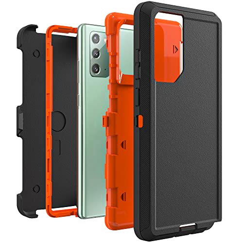 Image of Case for Galaxy Note 20 with Clip, Heavy-Duty Tough Rugged Shockproof Drop Protective Cover Cases for Samsung Galaxy Note 20, Black+Orange