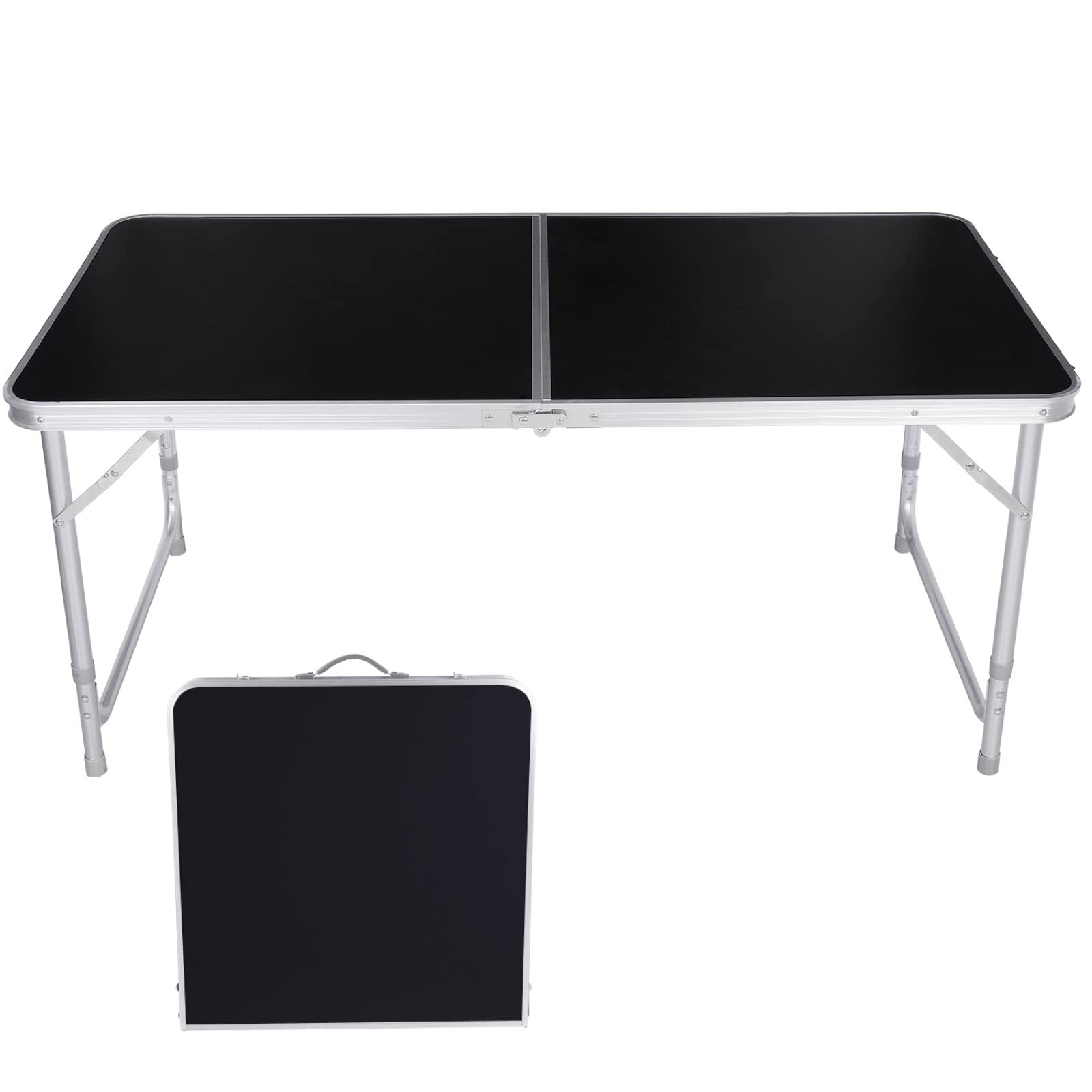 NiamVelo 4 Ft Folding Table, Plastic Adjustable Height, Portable Camping Table With Handle, White