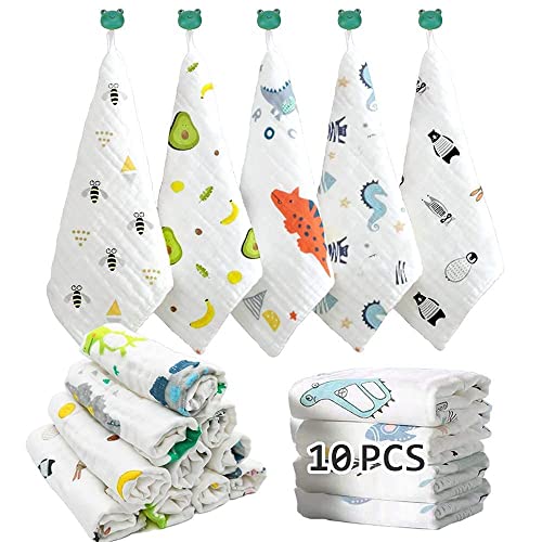 Image of Caiery 10pcs Baby Muslin Washcloths|Baby Washcloths Soft | Baby Muslin Washcloth | Face Towels for Newborn with Sensitive Skin | Shower Gift for Baby Registry 11.5X 11.5 inch(29x29cm)