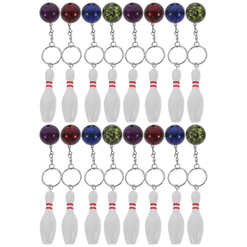 Toyvian 16pcs Mini Bowling Keychain Pendants Plastic Colorful Decorative Bowling Match Keepsakes Delicate Hanging Keyrings for Sports Fans and Party Souvenirs Random Color