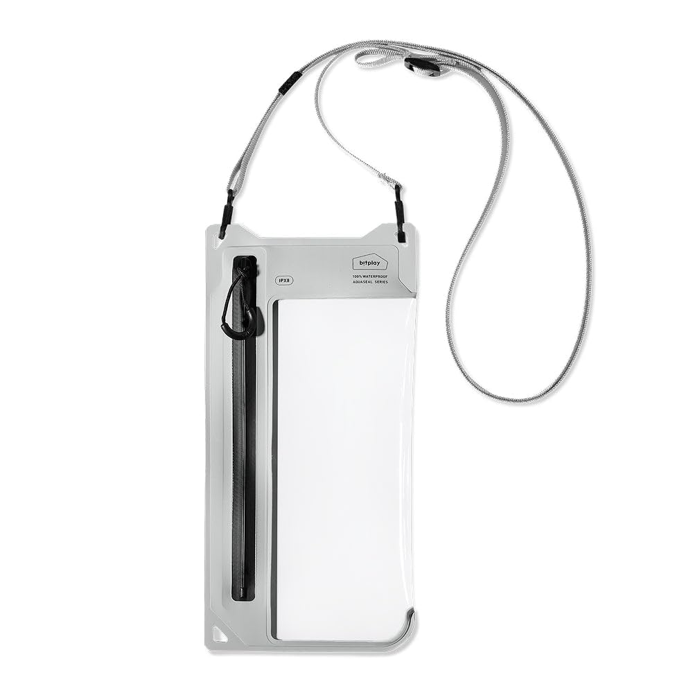 bitplay AquaSeal IPX8 wasserdichte Handytasche, Outdoor Dry Bag mit verstellbarem Umhängeband für universelle Handyhülle, Zementgrau