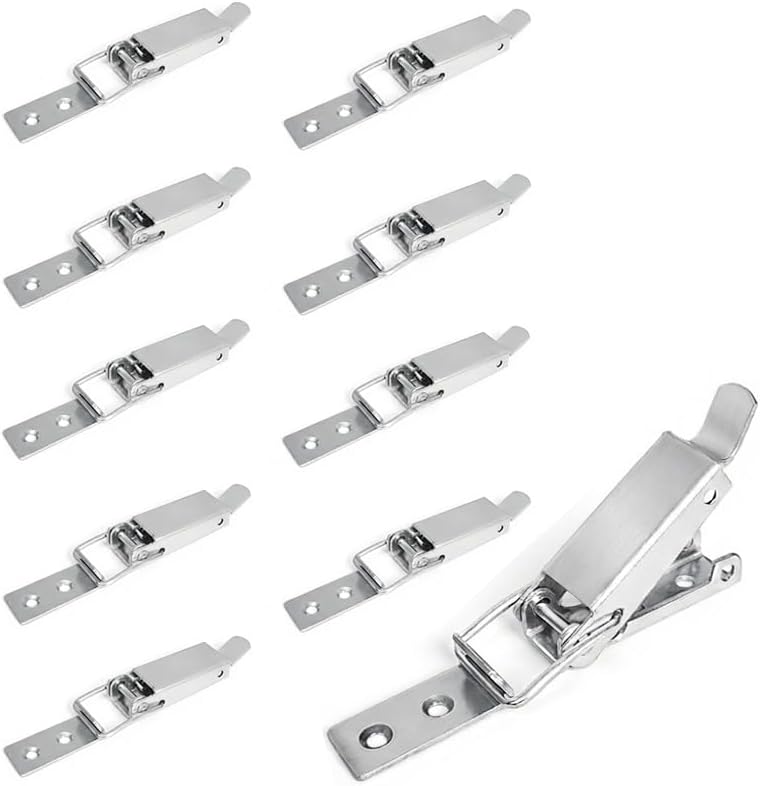 Pack of 10 Stainless Steel Toggle Latches, Lever Clasp, Box Closure, Corner Fastening, Toggle Latch, Adjustable Metal Lever Closure, for Boxes, Cupboards, Drawers