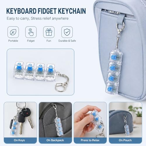 Image of SUHAAVANATransparent Mechanical Switch Fidget Keychain for Stress Relief | Clicky Desk Toy for Adults | Portable EDC Keyring Gadget for Office, Travel & Daily Use with Fun Toys for Decompression