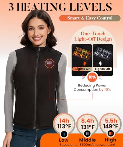 JS LifeStyle Women's Fleece Heated Vest with 18400mAh Power Bank - Quick Heating & Light-Off Design