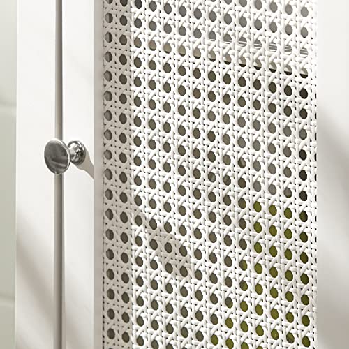 Haotian Bzr36-W, White Tall Bathroom Cabinet With Open Shelves, Drawer And Rattan Door #TOP5