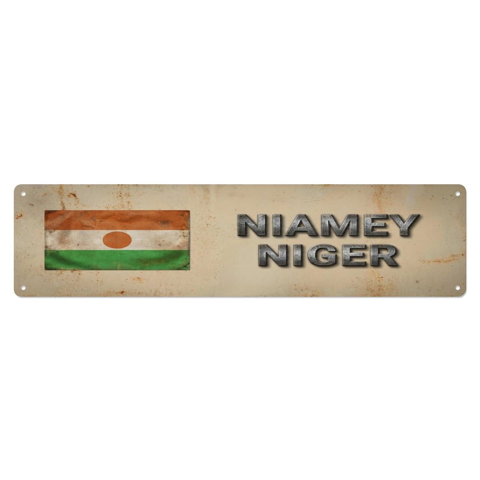Okahys 4X16inch(10X40cm) Vintage Niamey Niger Flag Decor Rustic Travel Metal Tin Sign