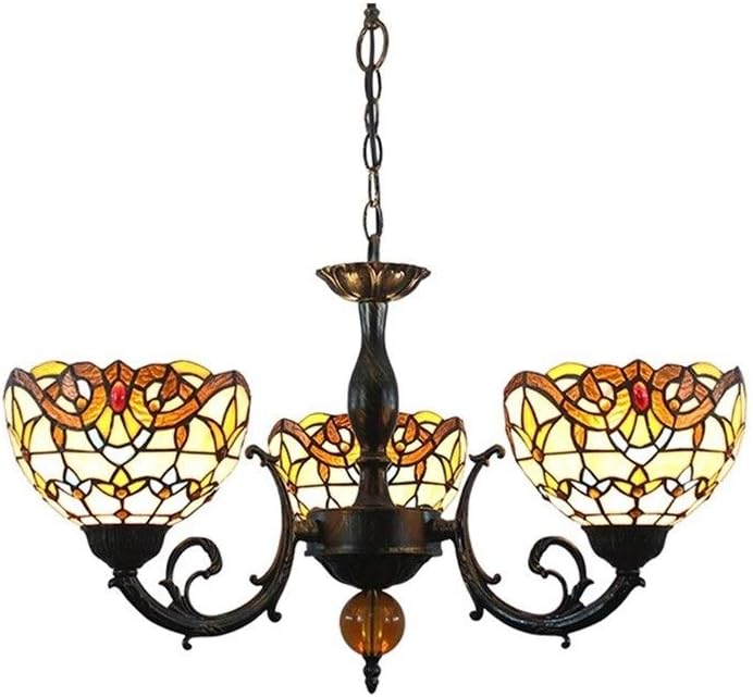 Lámparas de soporte Tiffany Lámpara pendiente de Tiffany manchado del estilo de la lámpara de cristal barroco cortinas de la lámpara 3 armas de la lámpara de techo Con invertido