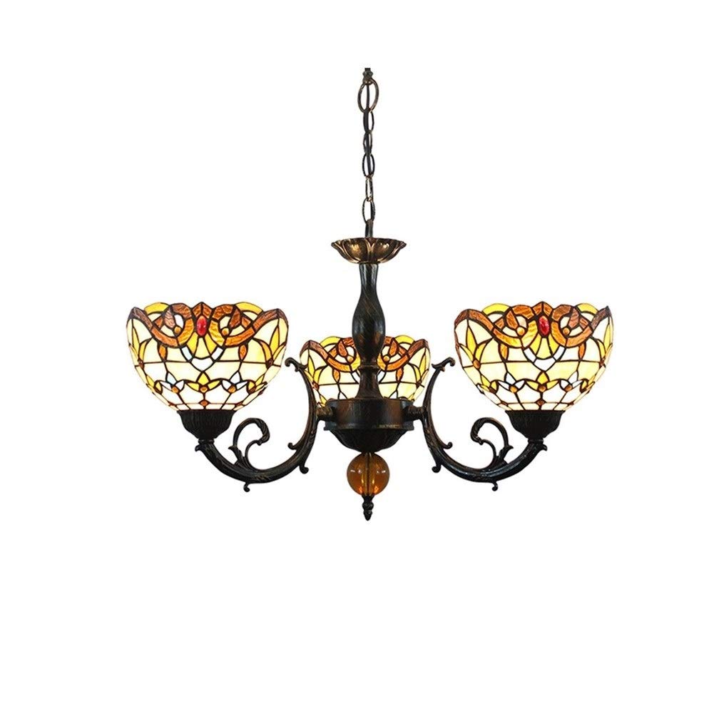 Ceiling Pendant Light Fixture Tiffany Style Stained Glass Chandelier Baroque Lamp Shades 3 Arms Chandelier with Inverted Ceiling Pendant Lamp
