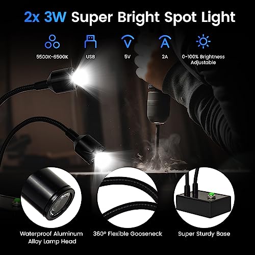 Image of Microscope Articulated Arm Stand Gooseneck Light Set, Dual Gooseneck Spot Light C Mount Lens Holder 26mm-52mm Adjustable Clamp, HDMI USB Camera Lens Electronic Soldering Repairing Stand (Spotlight)