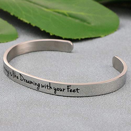 Memgift Dancers Gift Jewelry Women Bracelet Dancing Is Like Dreaming With Your Feet Personalized Inspirational Mantra Cuff Bangle Stainless Steel #TOP2