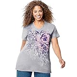 Just My Size V-Neck Floral T-Shirt - Jungle Flower, Rayon & Cotton, Short Sleeve, Adult