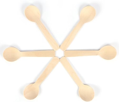 Miniatura 6 de Cuchara de madera desechable, 100 cucharas de madera, mini cucharas a granel de 4 pulgadas a granel cubiertos de madera compostables ecológicos