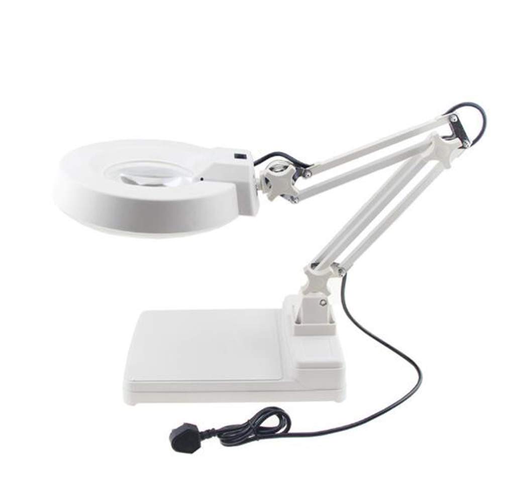 Klappbare LED-Schreibtischlampe, Lupenbrille, 12,7 cm (5 Zoll) Glaslinse, rotierende 10-fache Vergrößerungslupe mit LED-Licht, höhenverstellbare Lupe, ideal zum Lesen, Wartung, (Farbe: A) Safehappy