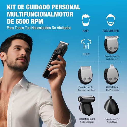 SUPRENT Recortadora De Barba Hombre - Afeitadora Eléctrica 5 En 1 Con 4 Accesorios, IPX7 Impermeable Recortadora De Barba, 90 Min De Autonomía Y Pantalla LED - imagen 5