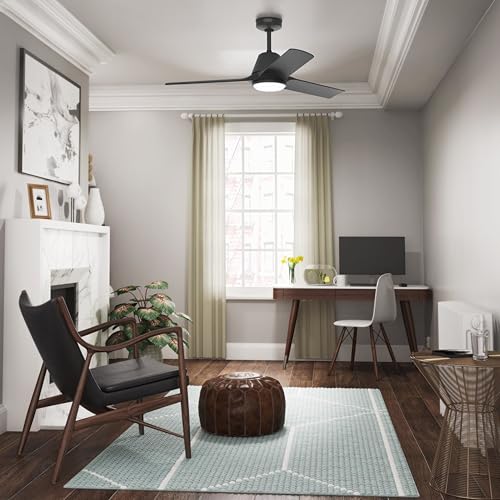 Image of Hunter 52 inch Aeronaut Outdoor Smart Ceiling Fan, LED Light, Remote, Black
