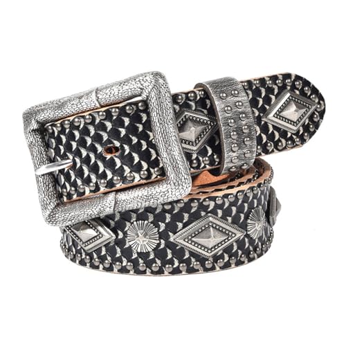 Ceinture cloutée en cuir véritable style punk gothique largeur 38 mm