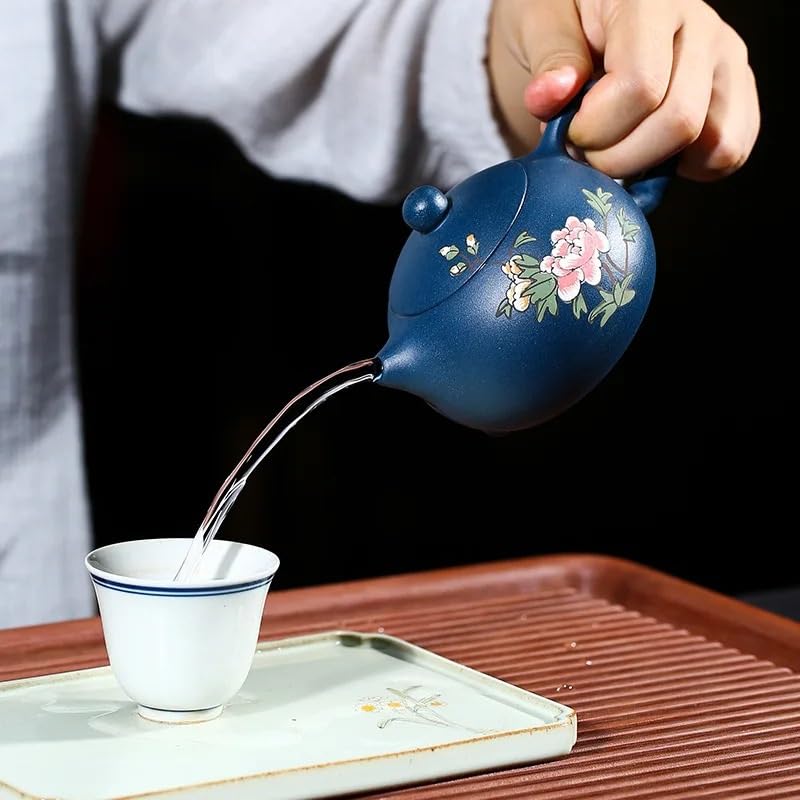 Teekanne, chinesische handbemalte Pfingstrose, violetter Sand-Teekanne, handgefertigte Kaffeekanne, Reise-Teekanne, Heim-Teezeremonie, Zubehör, 220 ml Teekanne für Herd