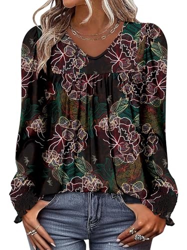 BETTE BOUTIK Womens Long Sleeve Tunic Tops Fall V Neck T-Shirts Blouses Casual Fashion Shirts