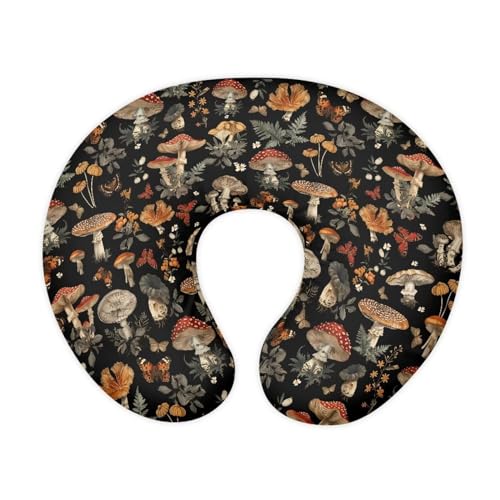 Image of Wanzuoeng Mushroom Printed Nursing Pillow Cover for Newborn Infant, Flowers Butterfly Soft Breathable Baby Nursing Pillow Cover Lightweight Stretch Breastfeeding Pillow Slipcover Cover