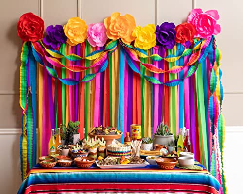 Riles & Bash Mexican Fiesta Streamer Backdrop, Crepe Paper Fiesta Flowers, Ruffled Party Streamers - Mexican Party Decorations #TOP2