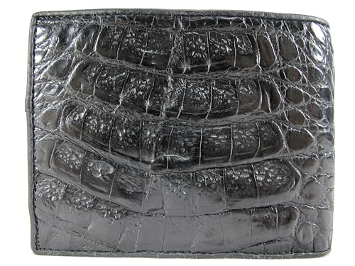 Genuine Crocodile Caiman Alligator Big Hornback Skin Leather Soft Bifold Wallet ([B3] - 8 Card Slots + 1 ID Window + 2 Compartments for Bills, Black)3