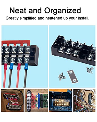 Image of 10pcs (5 Sets) 5 Positions Dual Row 600V 15A Screw Terminal Strip Blocks with Cover + 400V 15A 5 Positions Pre-Insulated Terminals Barrier Strip (Black & Red) by MILAPEAK