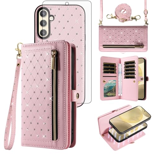 Coque Samsung S24 S25 5G étui portefeuille zippé haut de gamme en verre trempé
