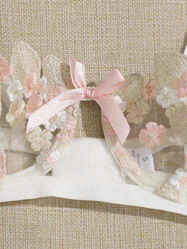 SheIn Women's 2 Piece Sexy Appliques Tanga Mesh Bralette Bra and Thongs Lingerie Set Pink#2 Medium - Image 4