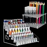 7 Layer Acrylic Paint Organizer & 96 Holes Paint Brush Holder, Paint Brush Storage Brush Holder, Snap-On Design Easy Assembly, Desktop Organizer for Miniature Model Pencils Sketch Pens Craft Hobby - Image 1