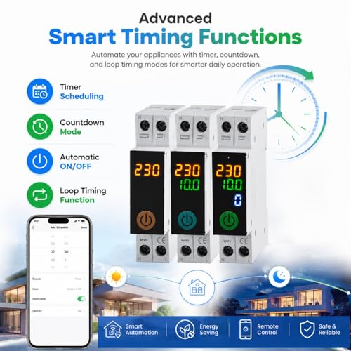 Image of WiFi APP Smart MCB with Metering, Timing, Fault Protection and Local Control| 63A 1P Real Time Monitoring of Voltage Current Power
