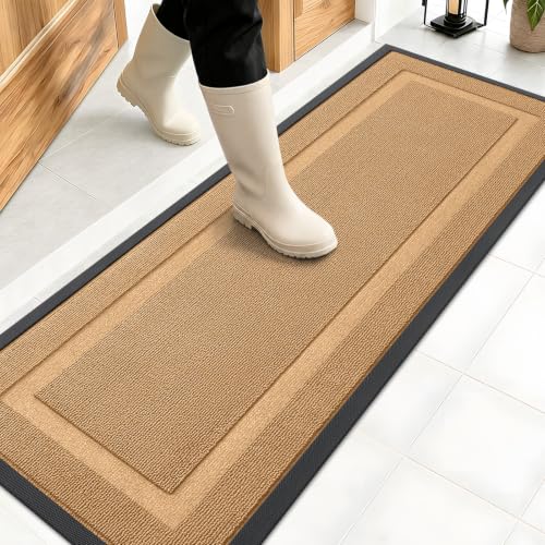 Image of OLANLY Front Door Mat Indoor Outdoor Entrance, Waterproof All-Season, All-Weather Doormat, Sturdy Natural Rubber, Low Profile, Easy Clean Patio Porch Entryway Mat, 47x17, Butter Yellow