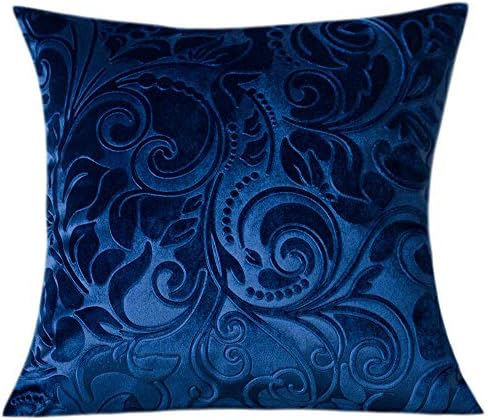 TangDepot Heavy Velvet Embossing Throw Pillow Cover, Classis Floral Anaglyph Velvet Fabric, Decorative Pillow Cover, Indoor/Outdoor Pillows Shell, Cushion Cover - (20" x 20", C01 Navy Blue)