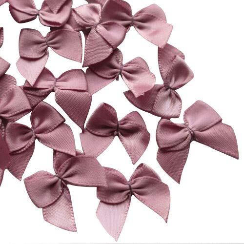 Chenkou Craft 60Pcs Mini Satin Ribbon Bows Flowers 1" x3/4" Appliques DIY Craft (Mauve)