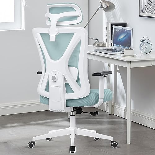 Kerdom Silla De Oficina,Silla Escritorio Ergonomica Con Reposacabezas Ajustable Y Soporte Lumbar, Reposabrazos, Malla Transpirable, Ruedas Giratorias 360