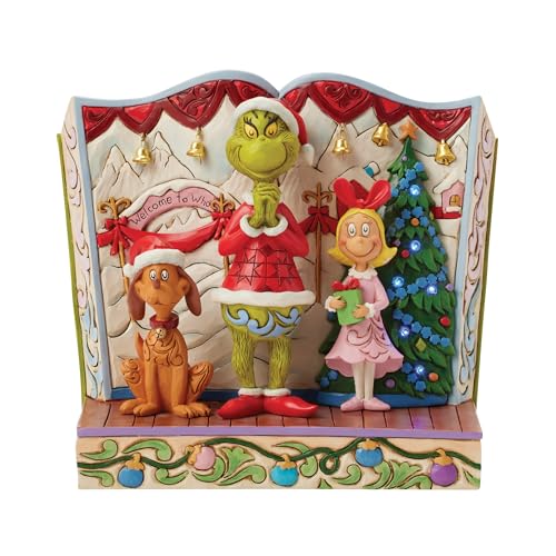 Enesco Dr. Seuss Grinch by Jim Shore Max and Cindy-Lou Who Storybook Lit Figurine 6.25 Inch Multicolor